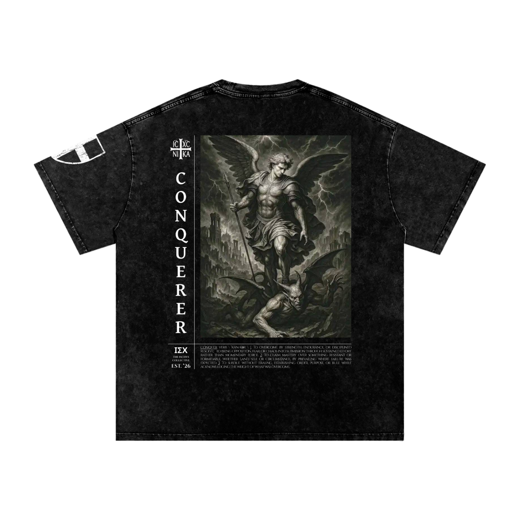 "CONQUERER" Snow Washed Oversized T-Shirt