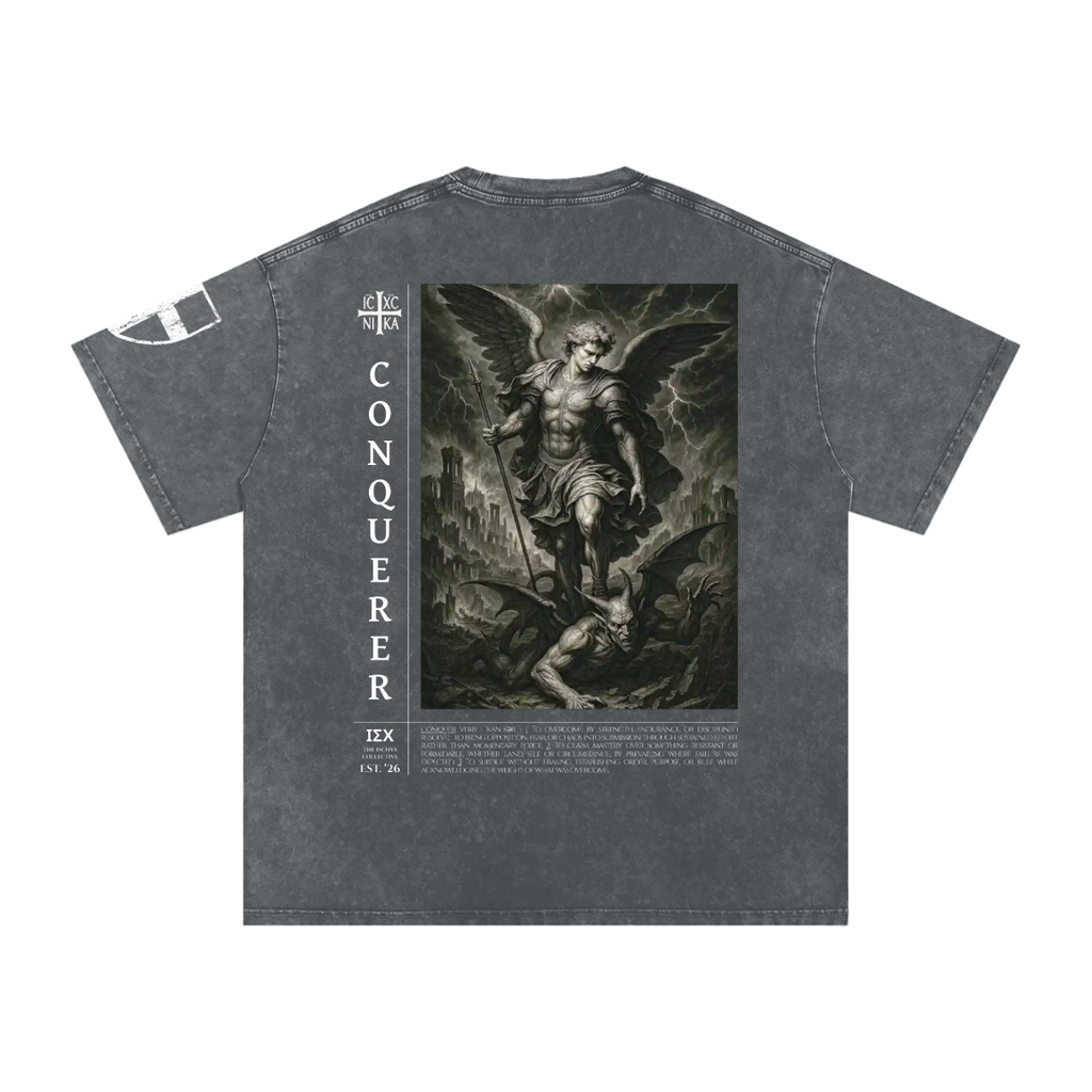 "CONQUERER" Snow Washed Oversized T-Shirt