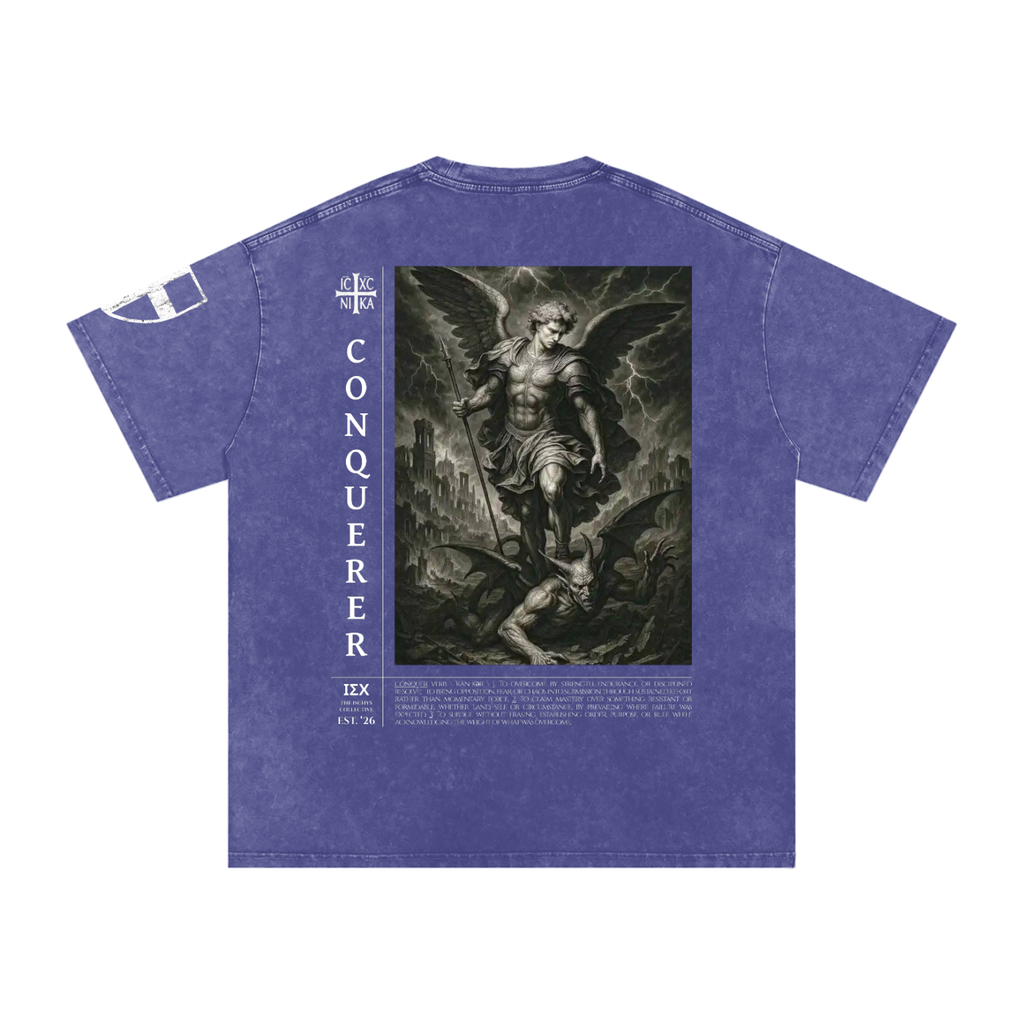 "CONQUERER" Snow Washed Oversized T-Shirt
