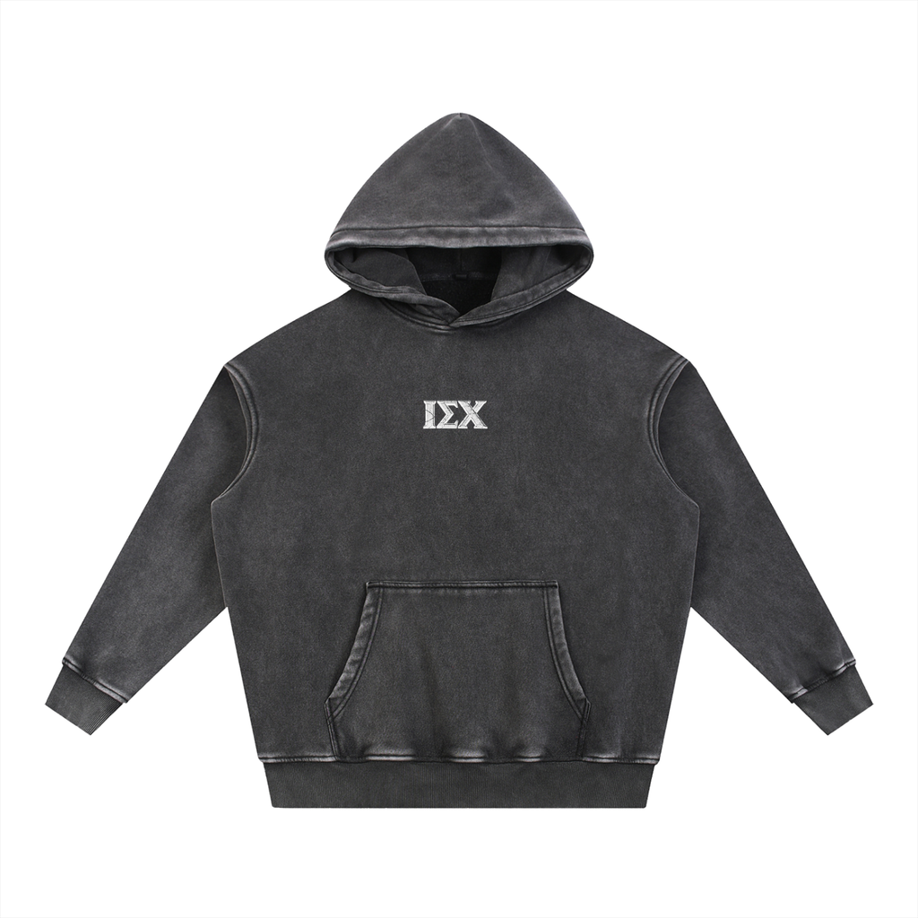 "CONQUERER" Snow Wash Fleece Oversize Hoodie