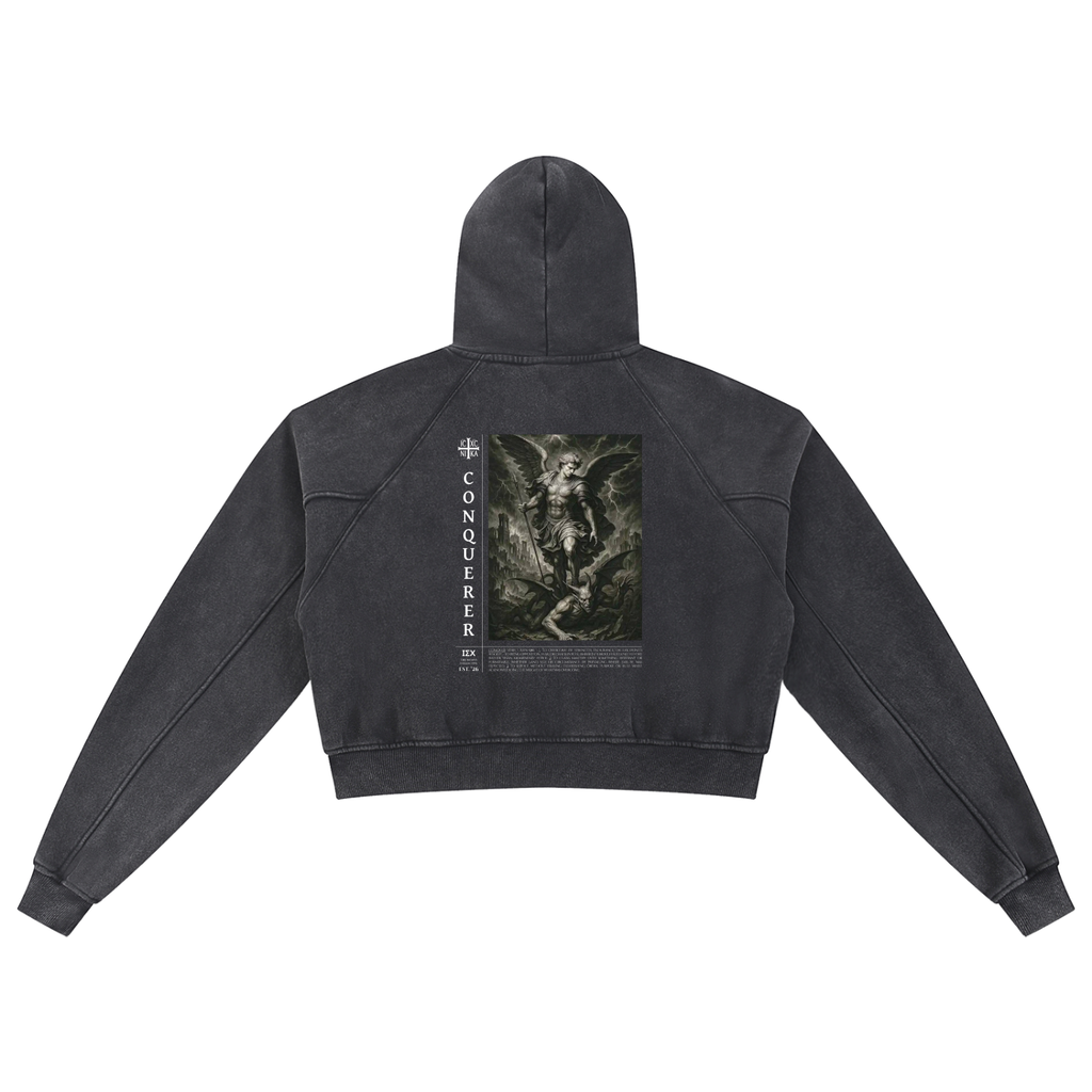 “CONQUERER” Womens’ Snow Washed Hoodie